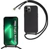 FERLAN Cover compatibile con iPhone 13 Pro Max,Custodia con Laccio Collana Tracolla Collo Liquido Silicone Antiurto TPU Antiurto AntiGraffio Protettiva Case,Nero