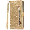YKTO Cover per Samsung Galaxy A52s Phone Case Bling Glitter Pelle PU Libro Portafoglio con Tasca Zip Slot per Carte Supporto Chiusura Magnetica Protezione Zipper Wallet Case per Samsung A52 5G/A52s,Oro