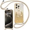 Phoona Cover Magnetica Glitter per iPhone 15 Pro Max con Cordino, [Compatibile con MagSafe], Brillantini Sottile Lucida TPU Silicone Custodia per iPhone 15 Pro Max Morbido Antiurto Cover, Oro