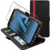 ebestStar - Cover per Samsung A40 Galaxy SM-A405F, Custodia Libro Protezione Portafoglio, Pelle PU Porta Carte, Nero/Rosso + Vetro Temperato