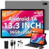PIXPEAK 2K Tablet 13.3 Pollici & 5G WiFi, INCELL 2000 * 1200, 11580mAh/20W, 36GB RAM, 256GB ROM (2TB Espandibile), Android 14 Octa-Core, 13MP+8MP, Tablet in offerta con tastiera|Custodia (Grigio)