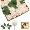 yayafunfun 25 rose artificiali in schiuma champagne, rose artificiali con stelo e 4 foglie, realistiche al tatto, per matrimoni, bouquet da sposa, torte, lapidi, centrotavola, baby shower, decorazioni funebri