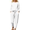 HEONSATI Tuta Donna Estiva Cotone e Lino Leggero Set Cotone Casual Leggera Tute Sportivo Estivo Manica Lunga Blusa e Pantalone in Vita Tuta da Donna Lavoro Confortevole Completo 2 Pezzi Elastica Taglie Forti
