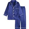 Generic Set pigiama per neonati, bambina e seta satinata, maniche corte, biancheria da notte, 2 pezzi, con bottoni, pantaloni classici loungewear in velluto, Blu scuro, 10-11 anni