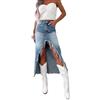 Generic Gonne in denim da donna UK Summer Gonne lunghe Casual Asimmetrica Midi Jean Gonna con tasche e bottoni Sexy Spacco Dimagrante Hip-Gonna Vita Alta Una Linea Orlo Sfrangiato Abiti lunghi per uscire, Blu