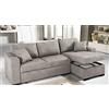 Dafne Italian Design Divano Letto angolare 3 posti - Similpelle Effetto Nabuk Light Grey - penisola Destra - (cm. 238 x 147 x 85h)
