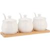 Chase Chic Barattolo per condimenti, Set di barattoli per condimenti in ceramica con coperchio, cucchiai e vassoio in legno, contenitore in ceramica per spezie da 260 ml, ideale per la cucina di casa