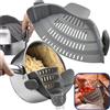 Mat'Ket - Colino Universale in Plastica Resistente - Facile da Usare, Pulizia Veloce, Perfetto per Pasta, Verdure, Riso - Accessorio da Cucina Indispensabile, Compatibile con Tutte le Pentole - Grigio