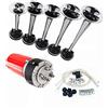 YIYIDA Tromba d'aria Tromba d'aria Tromba musicale a cinque tubi 160db Tromba per camion Car Horn 12V Corno da musica Dixie argento con altoparlante pompa ad aria rossa per 12V camion auto nave ecc