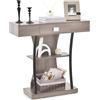 GYMAX Tavolo Consolle a 3 Livelli, con Cassetto Portaoggetti, Tavolo d'Ingresso in Metallo per Camera da Letto, Soggiorno, Corridoio, Ufficio, 91 x 30 x 88 cm (GRIGIO)