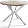 AlpiMeble Tavolo da pranzo rotondo LOFT LITEN, tavolo allungabile, diametro: 100 cm/180 cm, colore beige, con gambe in metallo di colore bianco