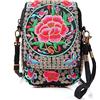 Goodhan Borsa a tracolla con ricamo floreale, mini borsa a tracolla in tela per cellulare, Rosa