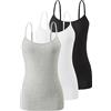 Komfokore 3 pezzi Canottiera da donna con reggicalze in cotone canotta regolabile Spaghetti Strap Top, Nero/bianco/grigio, XXL