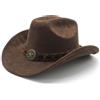 Henrrida Cappello da cowboy a tesa larga per uomo donna in finta pelle scamosciata western cowboy cappello da cowgirl elegante regolabile Fedora Cowboy cappello all'aperto marrone, Marrone, M