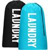 CenviaLuxy 2 Sacchi Portabiancheria Sporca per Viaggio, Sacco Biancheria Sporca Faltabile con Design di Cinghia a Tiro, Laundry Bag Grande 61x92cm per Camping, Casa, Bagno (Nero+Blu)