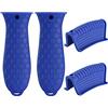 Tunejoy Supporto Manico Caldo in Silicone e Supporto Manico Aiutare in Silicone Tegame in Ghisa Copri Manico Padella Manico per Pentole in Ghisa, Padelle, Padelle, Piastre, Forno 4 Pezzi Blu