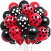 UDRKFOPK Palloncini neri e rossi, 60 palloncini per compleanno, palloncini da 12 pollici neri e rossi a pois in lattice per feste di compleanno per ragazze, feste nella giungla, matrimoni, feste per