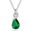 FANCIME Collana Goccia con Oro Bianco 14 carati (585) Ciondolo e Argento 925 Catena con Smeraldi e Diamanti Naturale Gioielli per Donna Ragazze Mamma- Catena Lunghezza: 40 + 5 cm