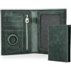 Contacts - Portafoglio da uomo per passaporto in vera pelle con blocco RFID, porta AirTag, scomparto per carte, elegante e compatto per viaggi in famiglia, Carry 1-4 passport, Rétro