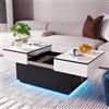 IGTOPS Tavolino da Caffè,Lucido Tavolino da Divano 115x65x53cm,16 Colori LED Tavolino da Salotto con Spazio di Archiviazione all'Interno,Allungabile Tavolo da Soggiorno con Scomparto Semiaperto