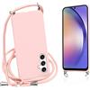 Vauki Custodia per Samsung Galaxy A54 5G Cover con Cordino, Rosa Silicone Antiurto TPU Morbido Case Corda Collana Necklace Regolabile Stylish con Catena Ultra Sottile Cover per Samsung A54 5G 6.4