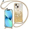 Phoona Cover Magnetica Glitter per iPhone 13 con Cordino, [Compatibile con MagSafe], Brillantini Sottile Lucida TPU Silicone Custodia per iPhone 13 Morbido Antiurto Cover, Oro