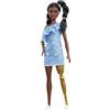 Barbie- Bambola Fashionistas Afroamericana Mora con Trecce, Protesi alla Gamba, Abito Azzurro a Stelle e Accessori, Giocattolo per Bambini 3+Anni, GYG09