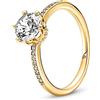 PANDORA Passions Anello con corona brillante placcato in oro 14k con zirconi cubici trasparenti, 50