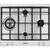 Smeg Piano Cottura 4 Fuochi a gas da Incasso (1 Bruciatore Wok Tripla Corona) Larghezza 60 cm colore Inox - P261XGH Serie Selezione