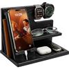 Teslyar Docking Station in legno di frassino per smartphone, organizer da comodino con portachiavi, supporto per portafoglio e orologio, regalo per uomo papà marito, anniversario compleanno (Nero)