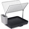 Joseph Joseph Y-Rack Scolapiatti Compatto, 2 ripiani con Porta Utensili, con Beccuccio per Drenaggio, Grigio