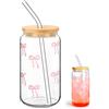 Qaestuan Bicchiere in Vetro con Coperchio e Cannuccia, Design Decorativo Bow, 500ml Bicchieri da Caffè Freddo, Bicchiere Versatile ed Elegante, per Soda, Whisky, Frullato, Birra, Tè
