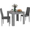 HOMCOM Set da Pranzo 3 Pezzi con Tavolo da Cucina 80x80x76 cm e 2 Sedie Moderne e Salvaspazio 41x50x97 cm, in MDF, Acciaio e Pelle PU, Grigio