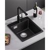 Sofetiy Softiy Lavandino Cucina Granito Nero, Lavello Cucina 1 Vasca 40x45cm, Lavabo Cucina con Sifone, Lavandino Cucina Rettangolare, Lavello da Incasso Con 2 Fori per Rubinetto, Facile da Pulire