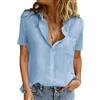 UMIPUBO Camicia Donna Estiva Camicetta Manica Corta Cotone da Donna Elegante Blusa Scollo V Casual Bottone Camicie Maglietta Versatile Top Tinta Unita Shirt Classico (Blu, M)
