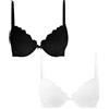 Cotonella Confezione da 2 Pezzi (Bianco E Nero) - Reggiseno Daniela Push UP in Coppa B. Preformato in Morbido Pizzo con Imbottitura al Gel. Linea Corsetteria in Pizzo Scopri Il Tuo Lato C