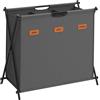 SONGMICS Cesto Portabiancheria, Porta Biancheria Sporca da 135 L, 3 Scomparti, Struttura Pieghevole a X, con Etichette, per Lavanderia Bagno Camera da Letto, Grigio Ardesia LCB130G01
