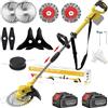 Fiutazge Decespugliatore a Batteria 21V, Tagliabordi a Batteria 4 In 1, con Spazzola per Erbacce e 2 Batterie 4,0 Ah Brushless Decespugliatore Elettrico per Rifinire Giardini, Prati e Arbusti (Giallo)