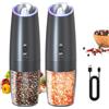 CIRCLE JOY Set Macina Sale e Pepe Elettrico Ricaricabile a Gravità con Luce LED Bianca, Ruvidità Regolabile, Contenitore Lavabile da 135ml e Funzionamento con Una Sola Mano, Nero