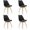 HJH Office Set di 4 sedie da pranzo SCANDI Gambe in legno massiccio di faggio, sedia Sedia da cucina imbottita con design rétro, plastica nera 661011