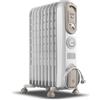 De'Longhi Serie Vento V550918T.WB Radiatore ad Olio Elettrico, Stufetta elettrica a basso consumo, 9 Elementi, Timer, Manopole Intuitive, per Ambienti Fino a 50m³, 3 Livelli di Potenza, 1800W, Bianco