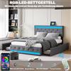 Comanlai Letto imbottito 140x200 cm con testiera di ricarica USB e illuminazione a LED e 4 cassetti, struttura del letto con doppio contenitore - Grigio scuro