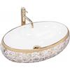 Rea Meryl lavabo 60x40.5 cm ovale da appoggio bianco-oro REA-U5054