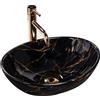 Rea Sofia Marble lavabo 41x34.5 cm ovale da appoggio nero-oro REA-U5611