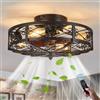 TRUYOK Ventilatore da soffitto con luce e telecomando silenzioso fan Plafoniera Retrò gabbia in metallo Fan Lampadario industriale Lampada da soffitto per camera da letto soggiorno Ristorante illuminazione