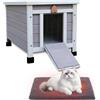 HiCaptain Casetta per gatti da esterno, con cuscino, resistente alle intemperie, in legno, per gatti e conigli, 42 x 51 x 43 cm, colore: grigio