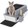 TAIKURA Lettiera per Gatti in Acciaio Inox con cuscinetti in silicone e Paletta,60x40,6x30,5 cm,Lettiera Gatto Chiusa Grande,Facile da Pulire