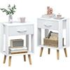 OYRREU Set di 2 Comodini Bianco con Cassetto e Ripiano Aperto per Camera | 40x30x60,3cm, Cassetto + Ripiano Aperto, Gambe Metallo + Legno, 45kg Capacità, Montaggio Facile, Camera/Soggiorno