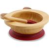 BIOZOYG Set con ciotola di bambù Orso Panda I Ciotola con base a ventosa e cucchiaio - certificato FSC I Splendida scodella in legno di bambù per bambini - ciotola da pappa e muesli rotonda rossa