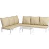 Outsunny Set di 2 Lettino Prendisole e Tavolino da Giardino in Vetro, Salotto da Giardino, Sdraio con Schienale Regolabile a 5 Livelli e Cuscini Imbottiti, Beige